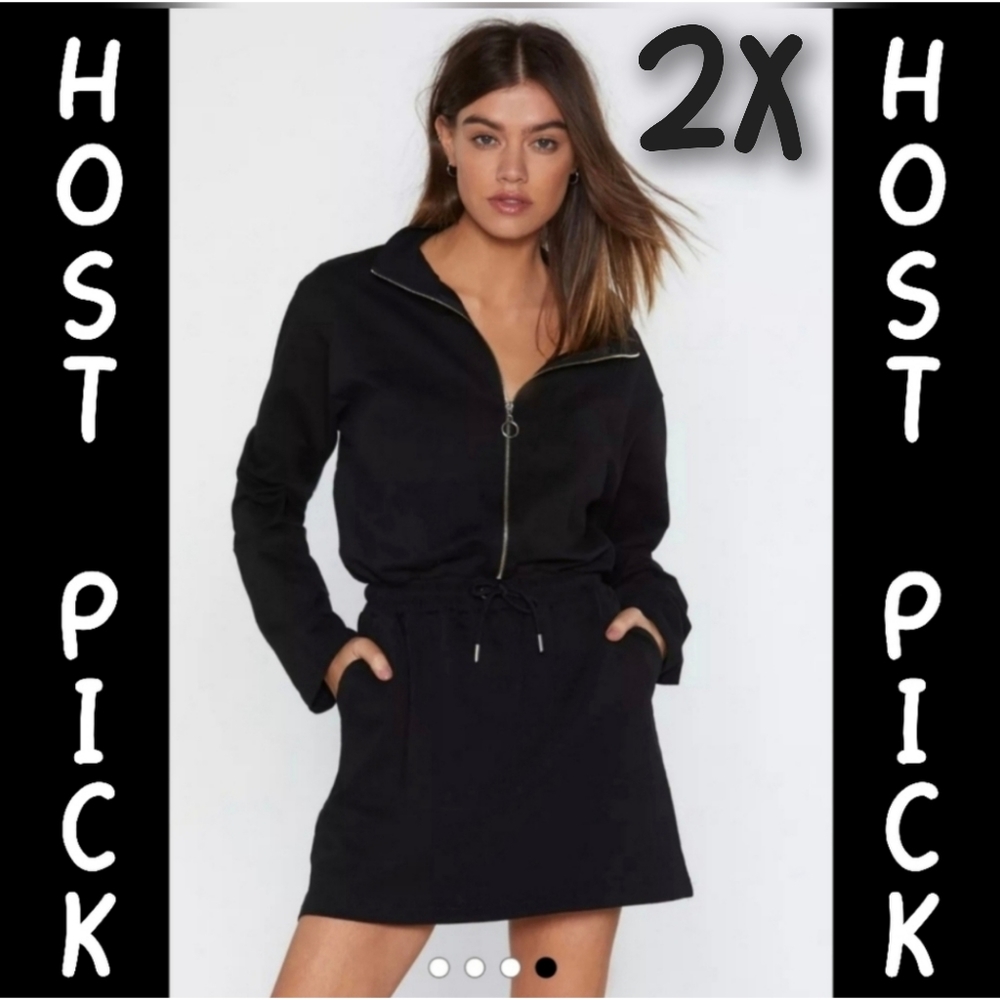 Nasty Gal Zip 'Em Into Shape Long Sleeve Zip-Up Sweatshirt Dress 2X Host Pick